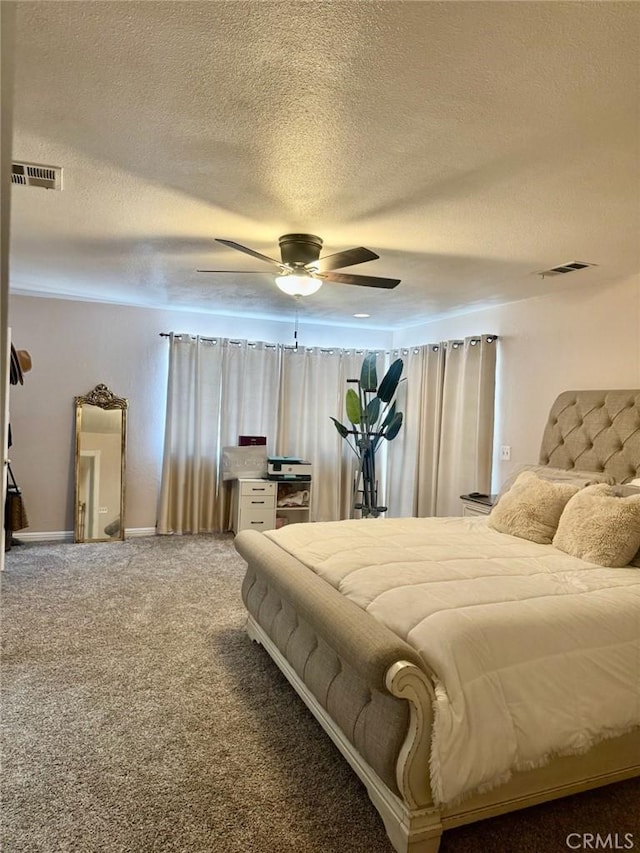 2285 W 2nd Ave, San Bernardino, CA 92407 - bedroom featuring a textured ceiling, carpet, a ceiling fan, and baseboards