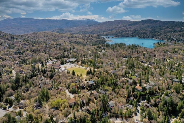 1305 Montreal Dr, Lake Arrowhead, CA 92352 - aerial view featuring a water and mountain view and a wooded view