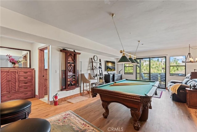 1305 Montreal Dr, Lake Arrowhead, CA 92352 - game room featuring light wood-style floors, billiards, and baseboards