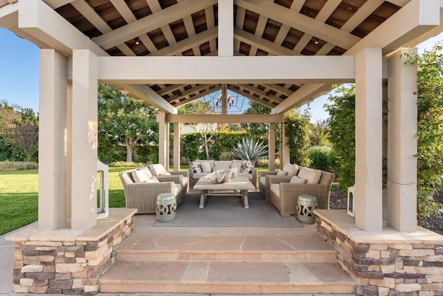 view of patio featuring a gazebo and outdoor lounge area