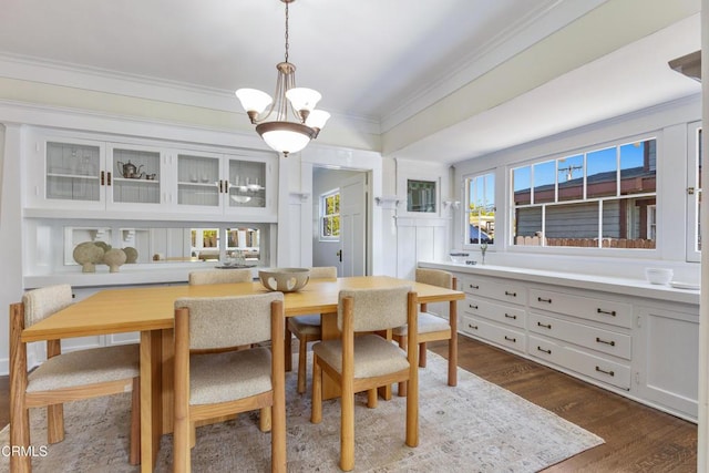 1954 Primrose Ave, South Pasadena, CA 91030 - dining room featuring a chandelier, crown molding, and dark wood-style floors