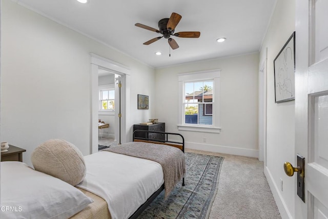 1954 Primrose Ave, South Pasadena, CA 91030 - carpeted bedroom with ornamental molding, recessed lighting, and ceiling fan