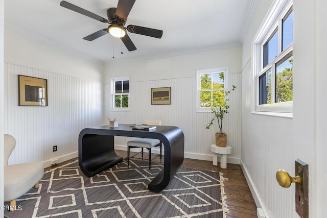 1954 Primrose Ave, South Pasadena, CA 91030 - office space with wood finished floors, plenty of natural light, ceiling fan, and ornamental molding