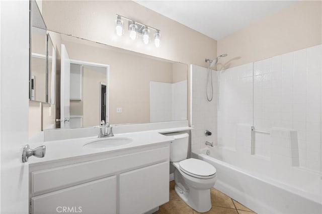 full bathroom featuring toilet, shower / washtub combination, tile patterned flooring, and vanity