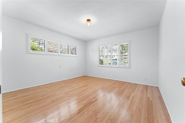 spare room with baseboards, light wood-style flooring, and a wealth of natural light
