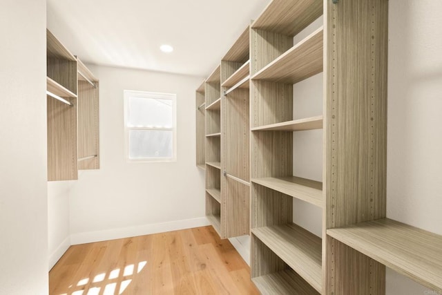 walk in closet with wood finished floors