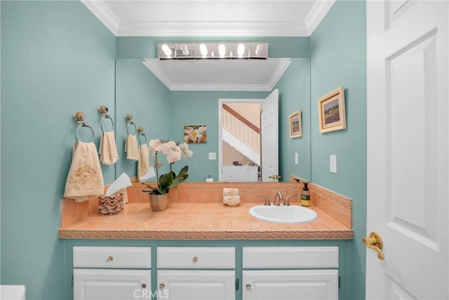 20902 Balgair Cir, Huntington Beach, CA 92646 - bathroom with crown molding and vanity