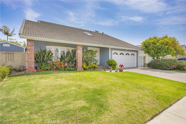 20902 Balgair Cir, Huntington Beach, CA 92646 - view of front of home with a tiled roof, a garage, a front lawn, and driveway