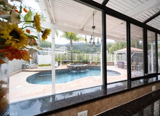 2830 Mount Niguel Cir, Corona, CA 92882 - doorway featuring an inviting chandelier and beam ceiling