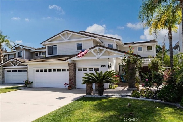 2830 Mount Niguel Cir, Corona, CA 92882 - view of front of property with a garage, driveway, a front yard, and solar panels