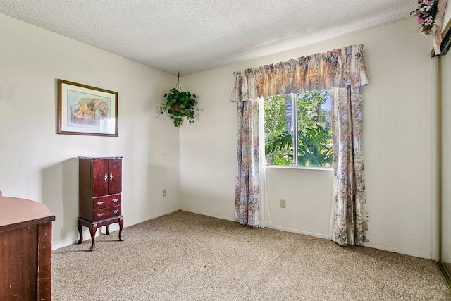 living area with baseboards, carpet flooring, and a textured ceiling