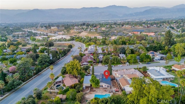 aerial view featuring a residential view and a mountain view