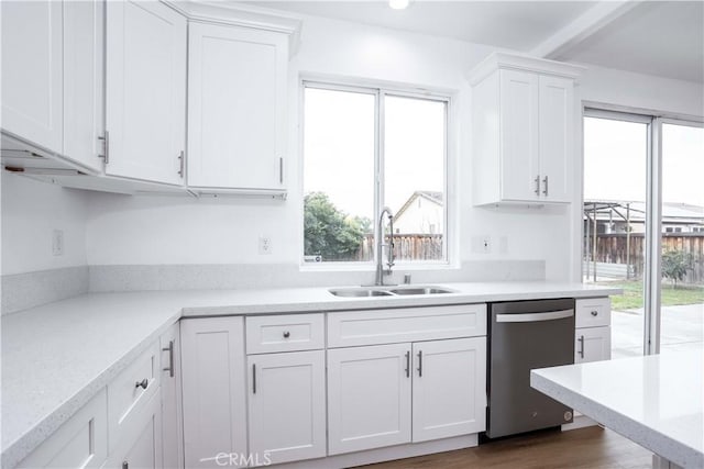 347 Beckes St, Wasco, CA 93280 - kitchen featuring light countertops, white cabinetry, a sink, and dishwasher