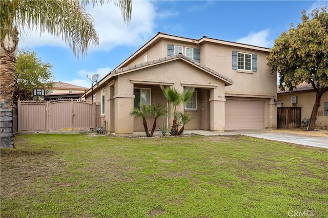 347 Beckes St, Wasco, CA 93280 - view of front of property featuring a garage, stucco siding, a front yard, a gate, and concrete driveway