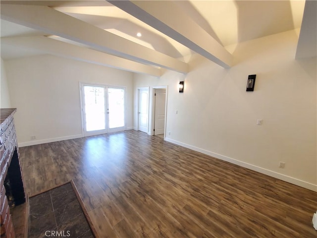 1741 Glenwood Rd, Glendale, CA 91201 - unfurnished living room featuring baseboards, dark wood finished floors, french doors, and a fireplace