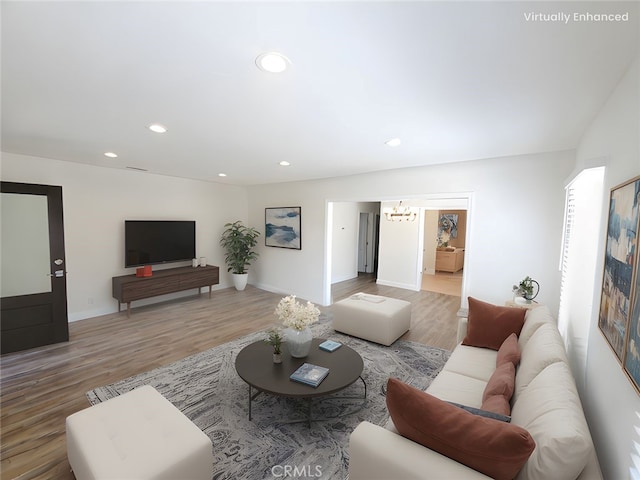 1741 Glenwood Rd, Glendale, CA 91201 - living area with a chandelier, wood finished floors, recessed lighting, and baseboards