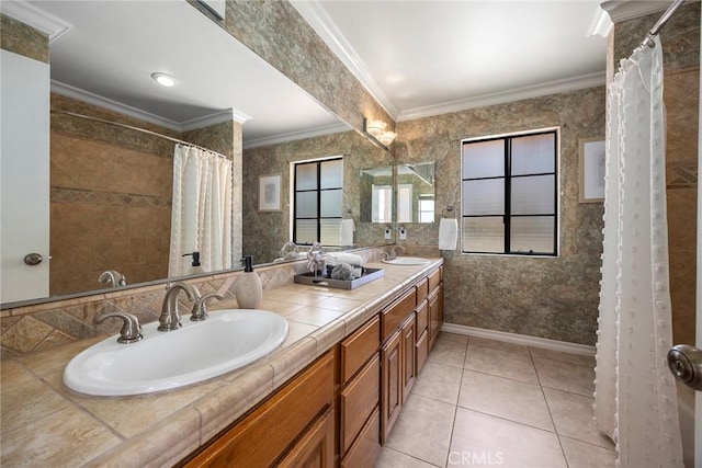 112 Morgan Ranch Rd, Glendora, CA 91741 - full bath with baseboards, ornamental molding, a sink, and tile patterned flooring