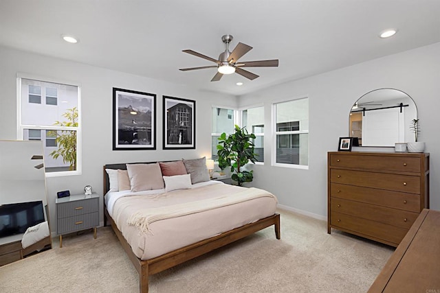 10456 Newbliss Way, Mira Mesa, CA 92126 - bedroom with light colored carpet, recessed lighting, baseboards, and a ceiling fan