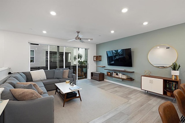 10456 Newbliss Way, Mira Mesa, CA 92126 - living room featuring light wood-style floors, recessed lighting, and ceiling fan