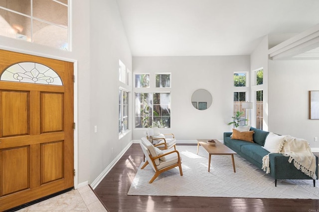 1366 Via Cibola, Oceanside, CA 92057 - foyer entrance with baseboards, light wood-type flooring, and a towering ceiling