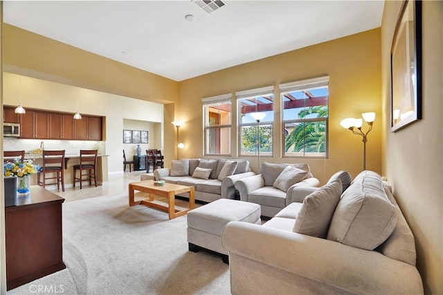 living area with visible vents