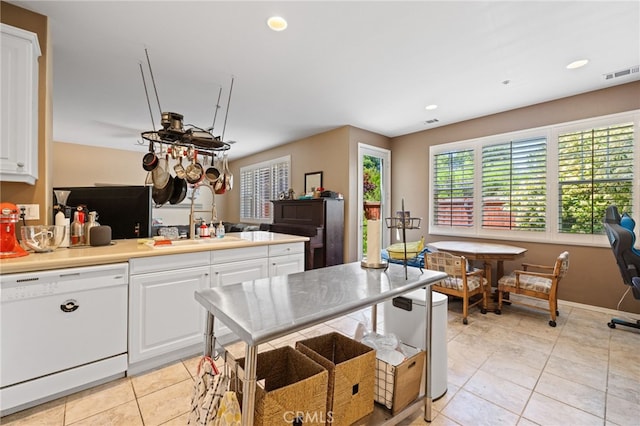 9133 Arbol Del Rosal Way Unit 230, Atascadero, CA 93422 - kitchen featuring white dishwasher, light tile patterned flooring, white cabinets, light countertops, and recessed lighting