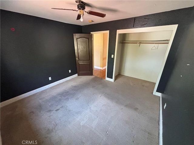343 San Bernardino St, Los Banos, CA 93635 - unfurnished bedroom featuring carpet flooring, a closet, a ceiling fan, and baseboards