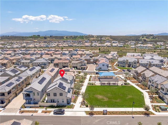 aerial view featuring a residential view and a mountain view