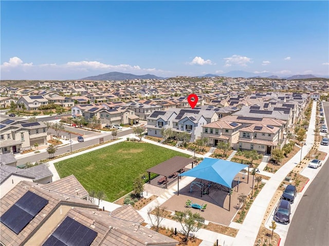 birds eye view of property featuring a residential view and a mountain view