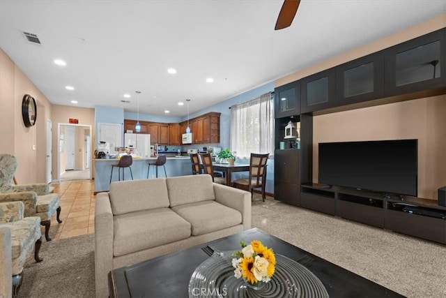 4617 Hidden Glen Dr, Antioch, CA 94531 - living area with recessed lighting, a ceiling fan, and visible vents