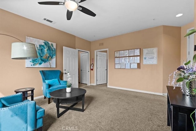 4617 Hidden Glen Dr, Antioch, CA 94531 - living area with carpet floors, baseboards, ceiling fan, and visible vents