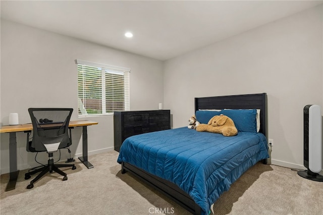 bedroom featuring baseboards, carpet flooring, and recessed lighting