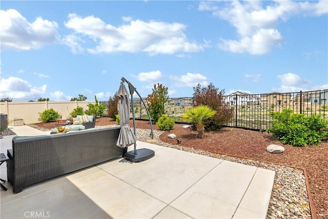 view of patio / terrace with a fenced backyard and outdoor lounge area
