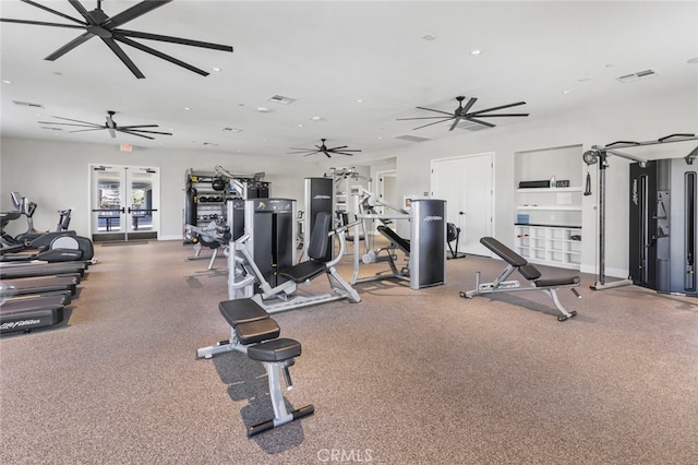 32148 Sedge Way, Temecula, CA 92591 - workout area with french doors, recessed lighting, and ceiling fan