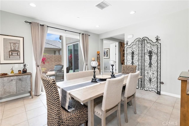 dining space with visible vents, recessed lighting, and light tile patterned floors