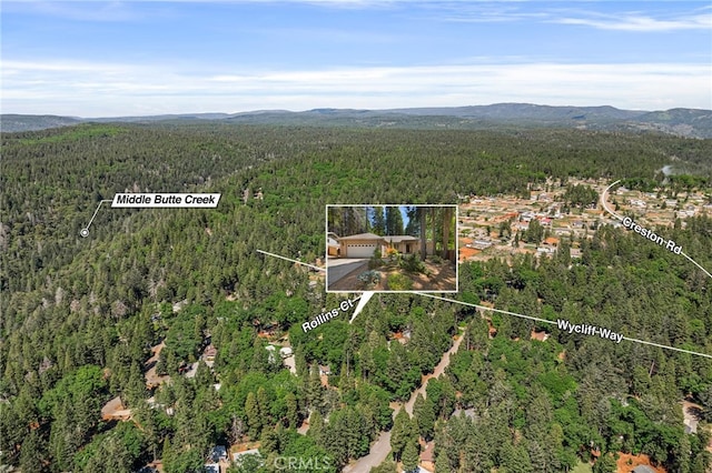 14124 Rollins Ct, Magalia, CA 95954 - birds eye view of property with a view of trees and a mountain view