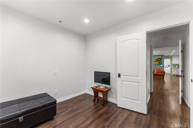 31869 Florida St, Redlands, CA 93373 - sitting room featuring recessed lighting, attic access, baseboards, and dark wood-style floors