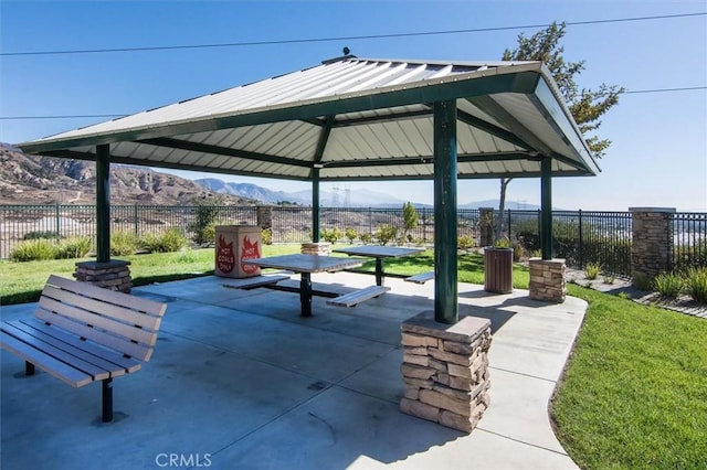 13836 Balboa Blvd Unit 164, Sylmar, CA 91342 - view of patio with fence, a mountain view, and a gazebo