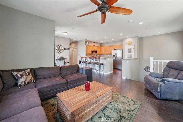 13836 Balboa Blvd Unit 164, Sylmar, CA 91342 - living room featuring recessed lighting, a ceiling fan, and dark wood-style floors