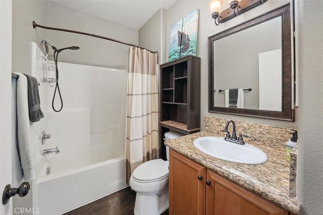 13836 Balboa Blvd Unit 164, Sylmar, CA 91342 - bathroom featuring vanity, wood finished floors, toilet, and shower / bath combo with shower curtain