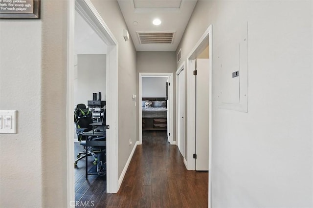 13836 Balboa Blvd Unit 164, Sylmar, CA 91342 - corridor with baseboards, visible vents, wood finished floors, and electric panel