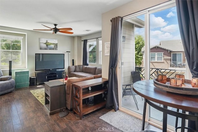 13836 Balboa Blvd Unit 164, Sylmar, CA 91342 - living room with plenty of natural light, ceiling fan, dark wood-style floors, and visible vents