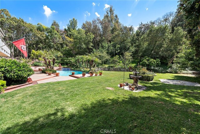 25122 Black Horse Ln, Laguna Hills, CA 92653 - view of grassy yard with an outdoor pool and a patio