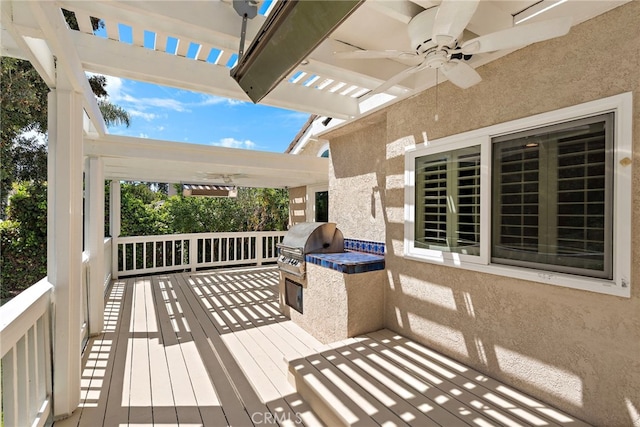 25122 Black Horse Ln, Laguna Hills, CA 92653 - deck with a ceiling fan, an outdoor kitchen, and grilling area