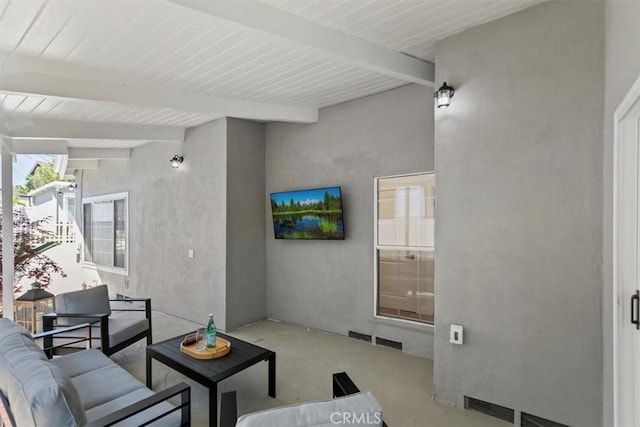 33935 Violet Lantern St, Dana Point, CA 92629 - living room featuring concrete floors and beamed ceiling