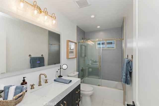 33935 Violet Lantern St, Dana Point, CA 92629 - full bathroom with visible vents, vanity, toilet, recessed lighting, and bath / shower combo with glass door