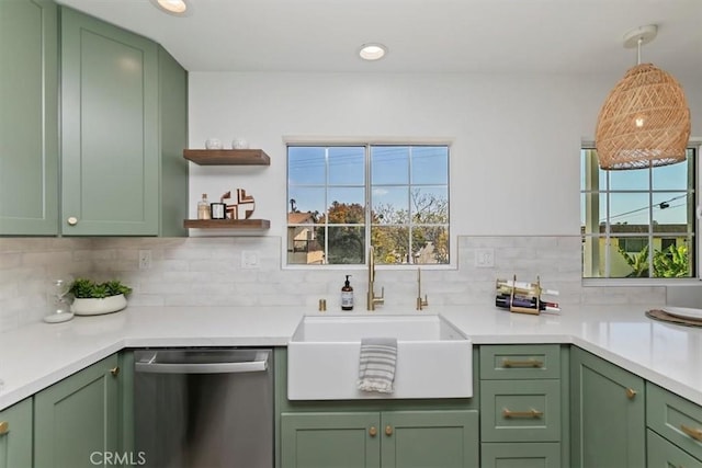 33935 Violet Lantern St, Dana Point, CA 92629 - kitchen featuring a sink, green cabinetry, stainless steel dishwasher, and plenty of natural light
