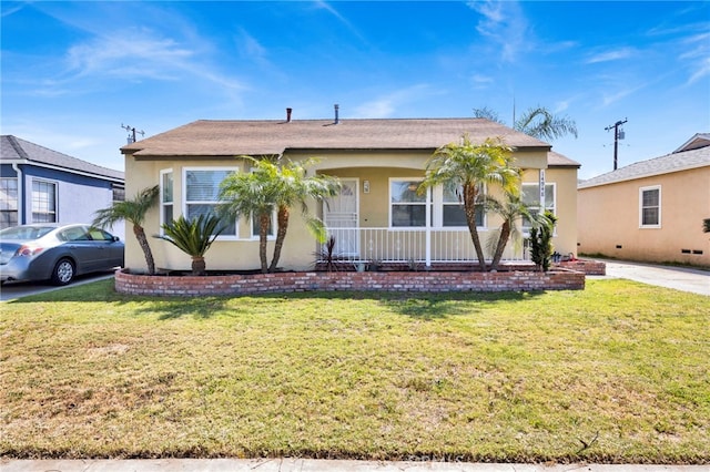 14948 Flomar Dr, Whittier, CA 90603 - view of front of house with a porch, a front lawn, and stucco siding