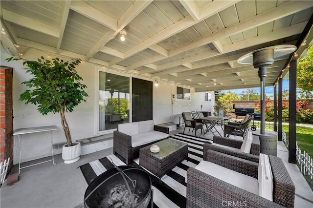 15803 Silvergrove Dr, Whittier, CA 90604 - view of patio / terrace featuring a grill, outdoor lounge area, fence, and outdoor dining space