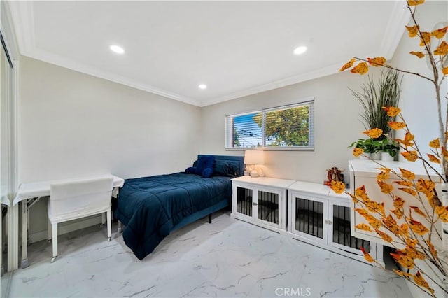 15803 Silvergrove Dr, Whittier, CA 90604 - bedroom with crown molding, recessed lighting, and marble finish floor